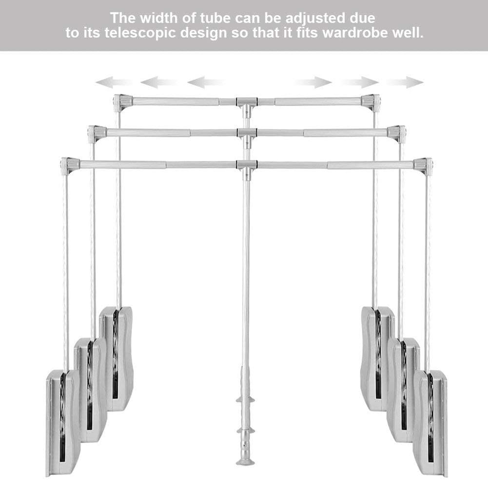 LDIW Appendiabito Saliscendi per Armadio 550-1250mm Saliscendi per Armadio Regolabile Ripristino Automatico del Buffer, Appendiabiti Saliscendi Armadio,Argento,930x1250mm
