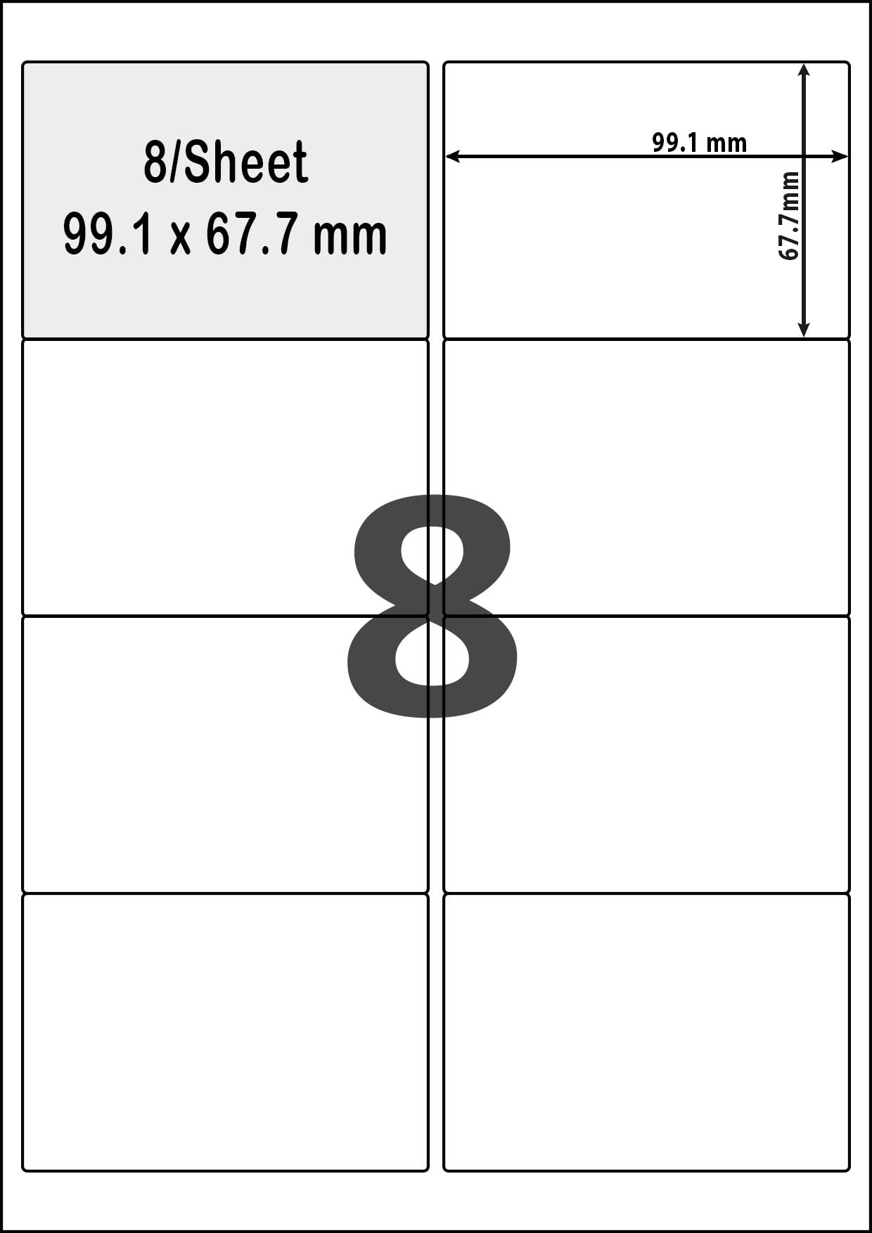 A4 Self Adhesive Address Mailing Postage Stickers Labels - for Ink, Laser Jet Printers and Copiers - 8 Labels Per Sheet, 100 Sheets - 99.1 x 67.7 mm