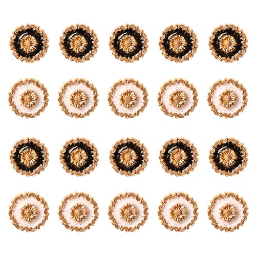 Acxico 20pcs 25mm Baroque Rococo Golden Flower Shank Buttons, Vintage