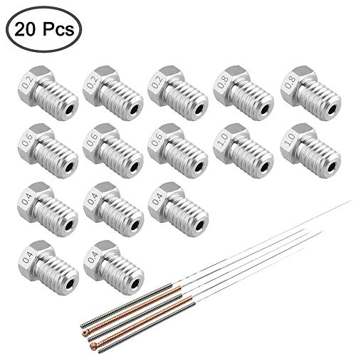 Afunta 15 Pcs M6 3D Printer Stainless Steel Nozzles Print Heads Extruder Compatible 1.75Mm Makerbot & Anet A8, 5 Sizes (0.2/0.4/0.6/0.8/1.0Mm) + 5 Sizes Cleaning Needles #TOP1