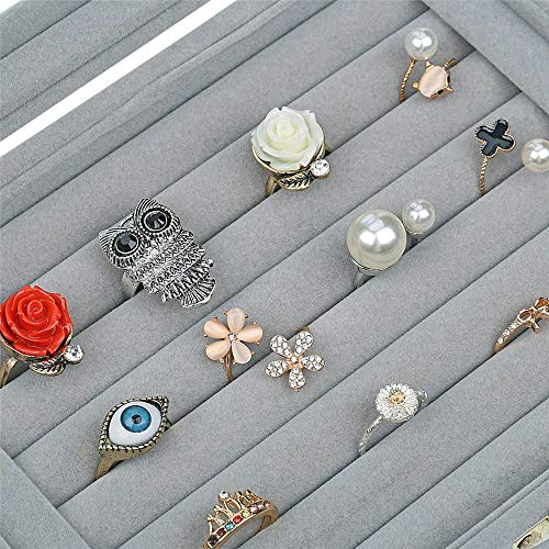 Image of BucketList Women's Velvet Glass Ring Earrings Jewelry Box - Display Storage Showcase Holder Organizer (Ring Box Grey)