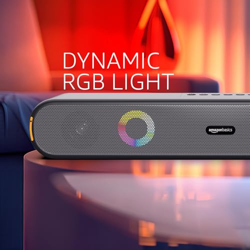 Image of amazon basics X12R 16W Bluetooth Soundbar with 2000 mAh Battery | 2X Bass | Up to 10 hrs of Playback | RGB Lights | Bluetooth 5.3, Aux & USB Connectivity (Black)