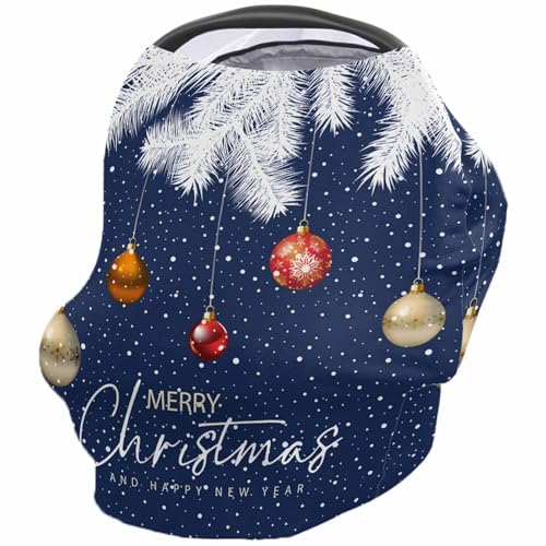 Nursing Cover for Breastfeeding Scarf, Navy Blue White Pine Needle Various Xmas Balls Snow Baby Car Covers Super Soft Multi Use for Canopy Shopping Cart Cover Blanket Stroller Cover