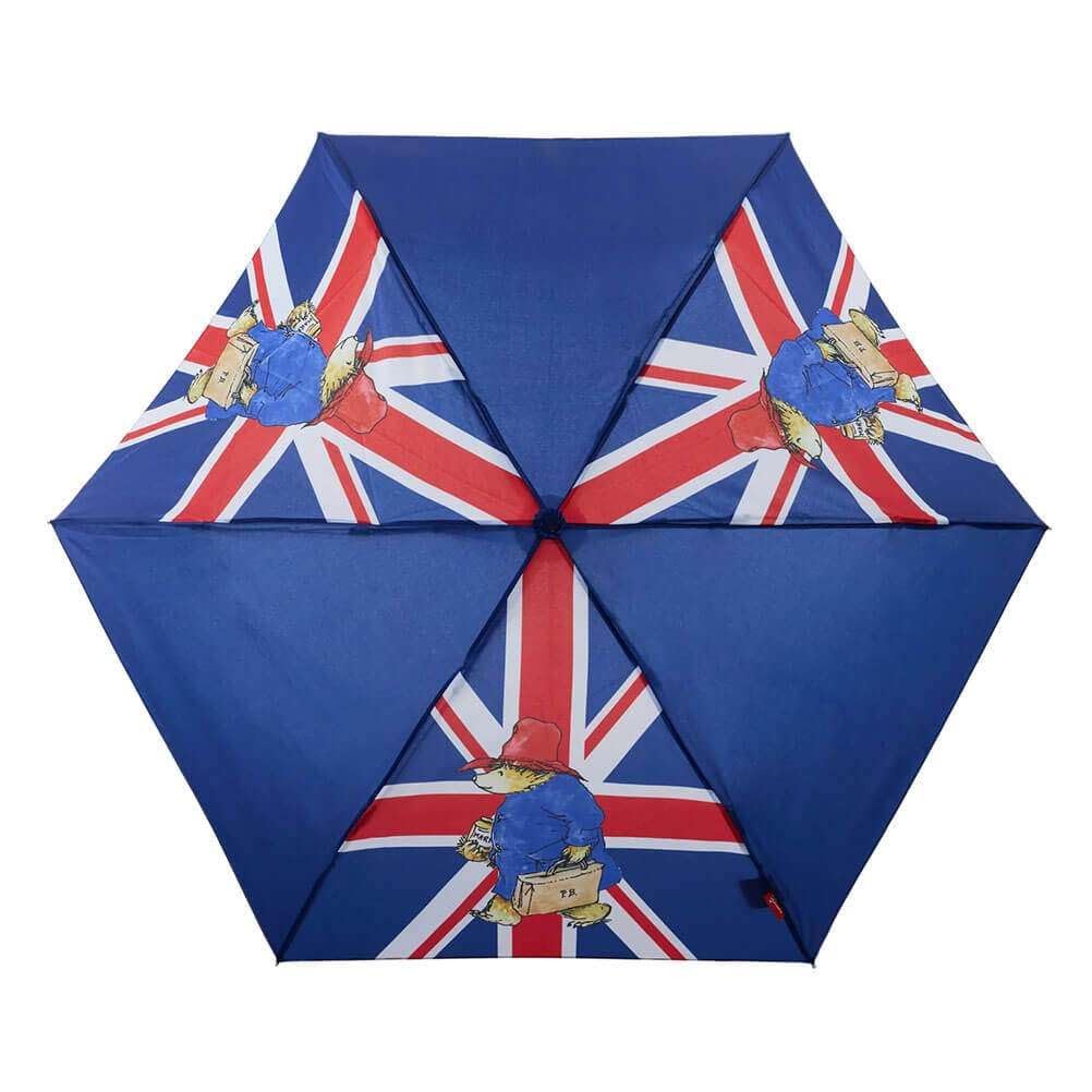 Signare Paddington Bear Union Jack Design Compact Folding Umbrella with Sleeve and Wrist Strap - 25cm when closed