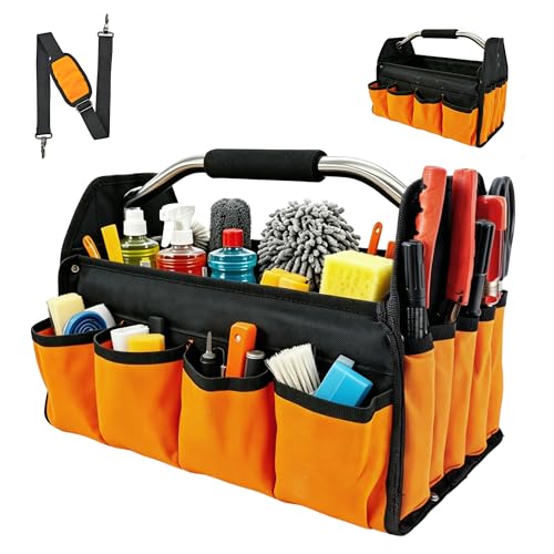 Collapsible Car Detailing Caddy Organizer 16 Oxford Cloth Caddy with Handle & Strap Multi-Pockets Storage Tote for Car Care Supplies Garage Tools & Home Cleaning