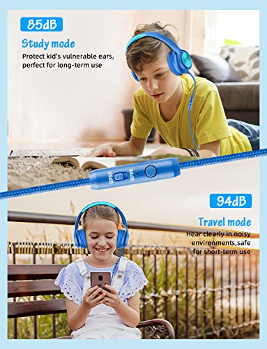 Image of Voopwink Kids Headphones with Microphone, Wired Over Ear Headsets with Limited Volume 85dB / 94dB for Boys Girls Teens Children Online School /Travel /iPad /Tablet /Cellphone