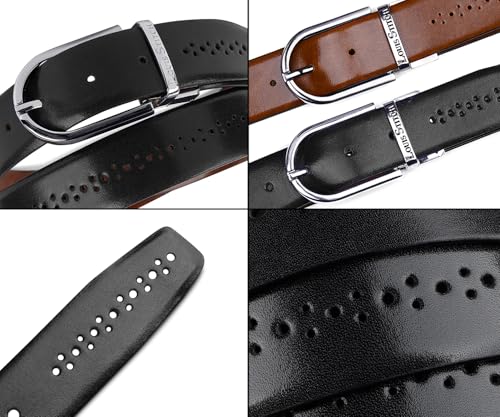 Image of LOUIS STITCH Men's Spanish Leather Reversible Belt 1.25 inch (35mm) Handcrafted Formal Waist Strap Officewear Men Gents Boys (Black /Tan) (LSBE-VB-CPBG)