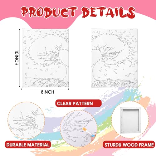 Zhanmai 112 Pcs Sip and Paint Kit for Adults Couples Painting Kit Date Night Pre Drawn Canvas to Paint at Home Party Supplies Stretched Canvas Couple Romantic Activity(Tree of Love,8 x 10 Inch)