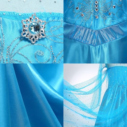 Elsa Dress for Girls Princess Dress Up Halloween Cosplay Elsa Costume Fancy Dress Birthday Outfit with Accessories4