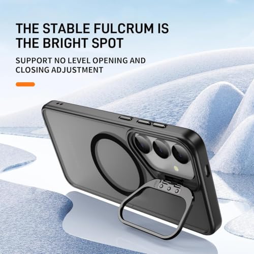 Image of Elzzi Magsafe Compatible case for Samsung Galaxy S25 Edge 5g Case Compatible with Wireless Charging, with Camera Stand, Military Grade Drop Tested, Translucent Hard Back Soft Edge Back Cover - Black