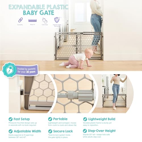 Regalo Safety 28"-42" Extra Wide Baby Gate, Bottom of Stairs & Doorways | Pressure Mounted & Adjustable, For Babies, Toddlers & Pets, Plastic, Gray, Tested & Trusted for 30 Years - Image 5