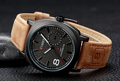 CURREN Luxury Men Quartz Luminous Watch Fashion Sport Leather Strap Wristwatches (black)