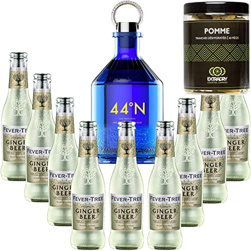 Pack Gintonic - Gin Numero 44 + 9 Fever Tree Ginger Beer Water - (50cl + 9 * 20cl) + Pot de 60 tranches de Pomme…