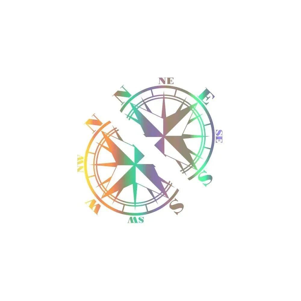 2PCS Car Side Body Stickers Auto Body Vinyl Compass Decals(Colorful Laser)
