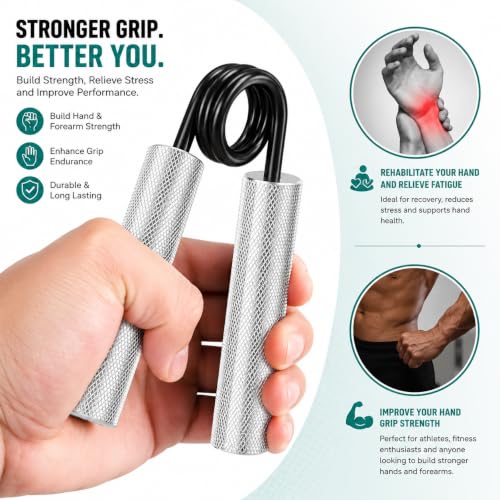 Image of LeCore 150 LBS Heavy Duty Metal Hand Grip Strengthener | Aluminium Hand Gripper for Grip Strength, Forearm, Wrist & Finger Exercise | Non-Slip Knurled Handle | Gym, Rock Climbing, Rehabilitation | Silver