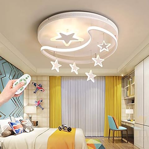 LED Ceiling Light Kids Ceiling Lamp with Remote Control Dimmable Star Design Kids Room Lamp Modern Boys Girls Bedroom Decoration Living Room Lamp Metal Acrylic Lampshade Ceiling Light,White,52cm Cover