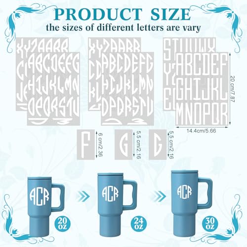 Image of 6 Sheets UV DTF Cup Wrap Letters Personalized Circle Monogram Vinyl Name Decals for 14-40oz Tumblers Waterproof Stickers for Tumbler Cup Glass Cups Laptop