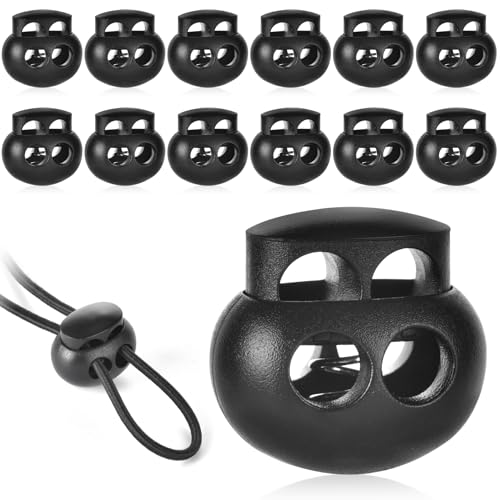 XHTXHT 12 Stück Kordelstopper Kordelstopper 2 Loch Durchmesser 6mm Farben Kunststoff Kordelklemme Oval schlösser für kordel Jacke Sportkleidung Rucksack Gummikordel Stopper