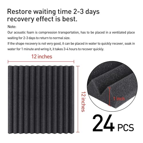 Image of Focusound Acoustic Foam Panels, 1 x 12 x 12 inch, Soundproof Foam Panels, Sound Insulation, Noise Cancelling, Wedge Plates for Home Office, Recoding Studio, Pack of 240