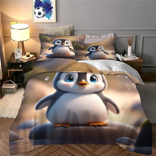 Housse de couette pingouin enfant parure de lit microfibre 140x200cm - 6