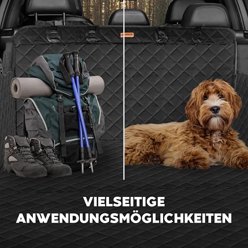Hainberger Kofferraumschutz Hund gesteppt mit Seiten- und Ladekantenschutz Hundedecke Auto Kofferraum Wasserdicht und Kratzfest, Universal Kofferraum Schutzmatte für Hunde 174 x190cm (Schwarz)