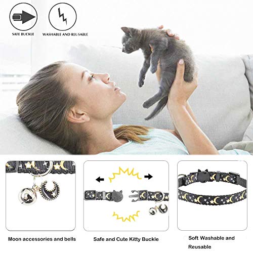 2 PCS Breakaway Cat Collar with Bell, Cute Adjustable Kitten Collars with Accessories (Blue Black) - Image 5
