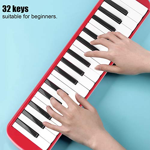 32 Tasten Melodica Air Piano Keyboard Musikinstrument mit Tragetasche und Kurzem Mundstück (Rot)