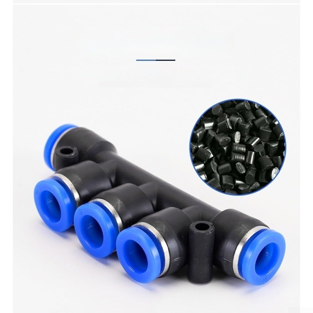 Conector 5 Vías Push Fit para Compresor de Aire, Acoplador para rápido Giratorio 360°, Plástico Ingeniería, Tubo 4mm-12mm, Kit 10 para uds(PK-4)