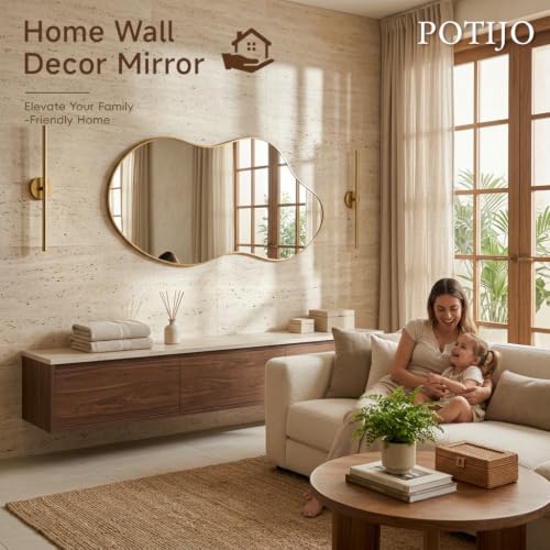 Image of Irregular wall Mirror 26 inchx46 inch Gold Asymmetrical Mirror