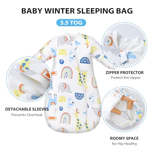 MIKAFEN Slaapzak met lange mouwen winter 3,5 TOG 100% biologisch katoenen slaapzak (L/lichaamsmaat 75-99 cm) - Afbeelding 4