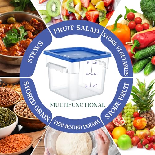 Image of Ziliny 3 Sets 6 Qt Square Food Storage Containers with Lids Dough Proofing Bucket Commercial Polycarbonate Containers with Scale Clear Airtight Cereal for Pantry Home Restaurant (Blue)