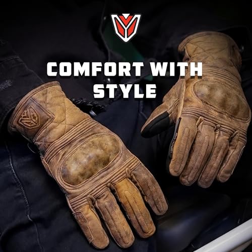 Image of Ignyte Streak Leather Gloves Full Finger Waterproof Bike Riding Gloves with Touch Screen Sensitivity at Thumb and Index Finger, Protective Off-Road Motorbike Racing (M, Brown)
