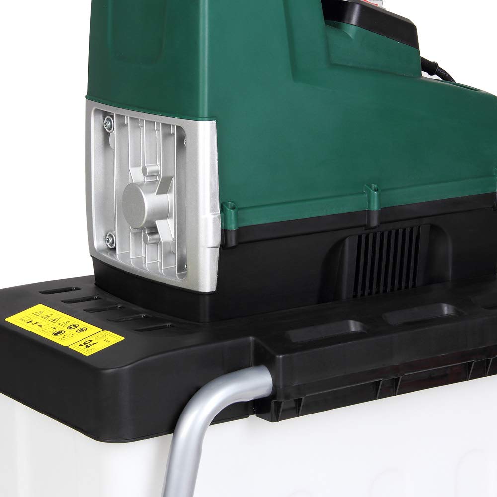 GARDEBRUK® Trituradora de Jardín Eléctrica, Tritura Ramas de 45mm, Hojas, Silenciosa, 3100W máx. Bolsa Recolección 60L, Residuos de Jardín, Herramienta Jardineria, Protección Sobrecarga