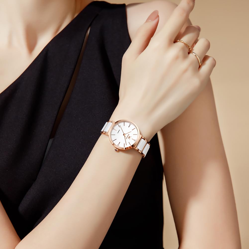 OLEVS Orologi da donna UK impermeabili al quarzo da donna in ceramica cinturino in acciaio inossidabile Montre Femme elegante regalo di compleanno per donne signore ragazze