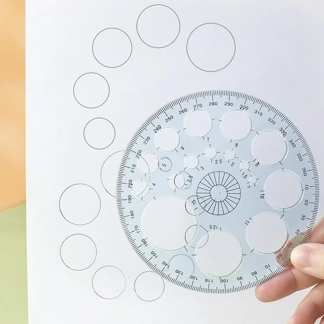 White Full Circle Template Plastic Round Protractor 360 Degree for Painting Drawing Drafting Tool 16 Circular Sizes,Technical Drawing Supplies,Protractors - Image 3