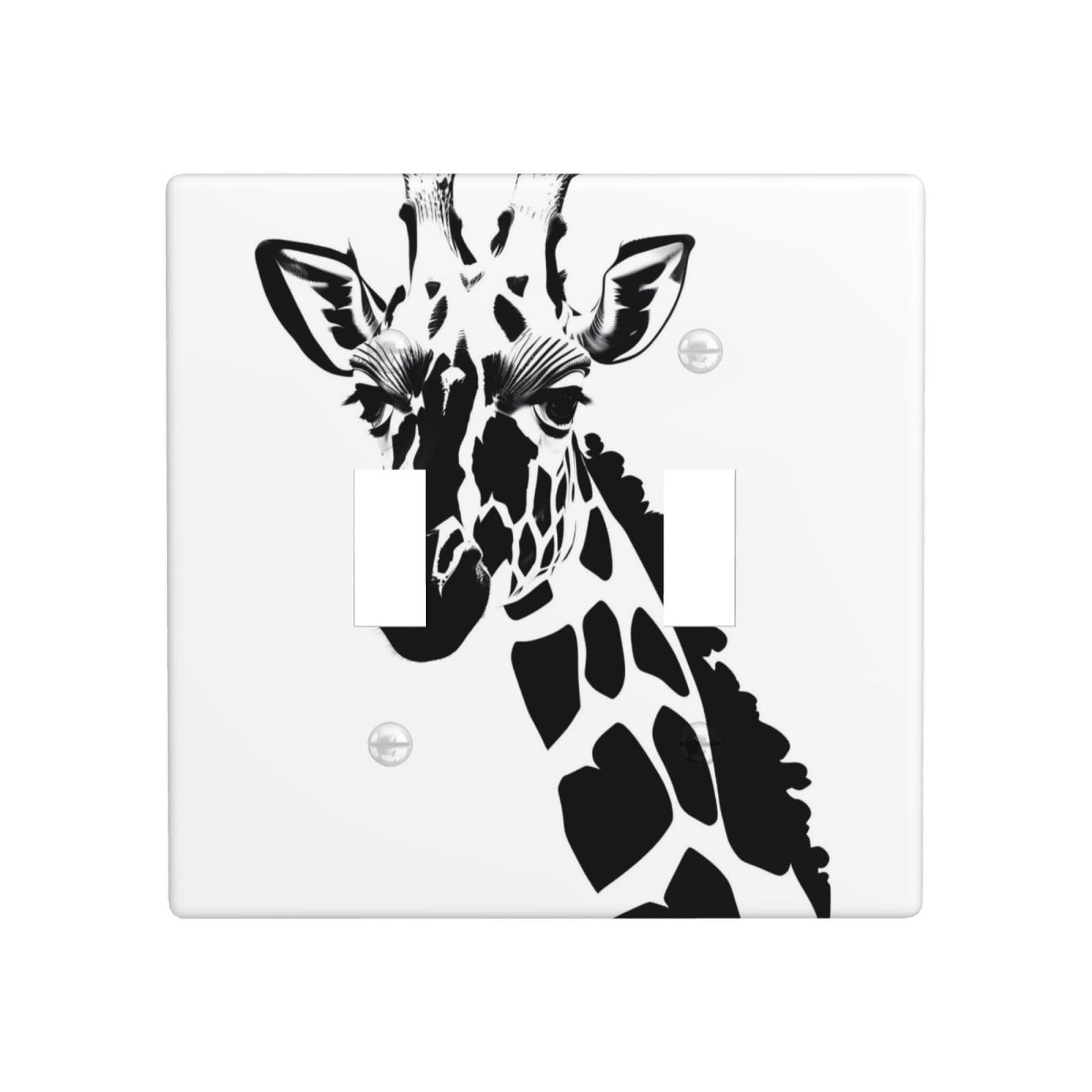 Black and white giraffe Durable Decorative Wall Plate Double Switch Cover - PC Material for Living Room, Kitchen, Bedroom