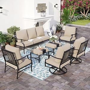 7 Piece Outdoor Patio Furniture Sets Metal Modern Outoor Patio Conversation Set with 575 Extra Thick Cushion for Deck Backyard
