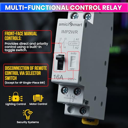 Image of amiciSmart 16A Impulse Relay, 2 Pole 230VAC Latching Relay for Line Control