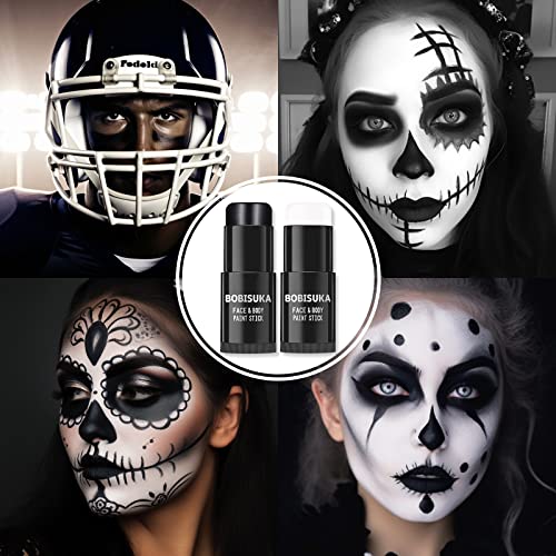 BOBISUKA Black White Face Paint Stick with Setting Powder Set, Eye Black Sticks for Sports, Body Paints for Clown Skeleton Vampire Skull Cosplay Special Effects Costume SFX Halloween Makeup Kit - Image 7