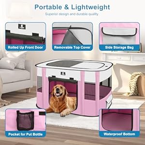   X-ZONE-PET-Dog-Playpen-Portable-Pet-Play-Pen-for-Cat-Foldable-Exercise-Play-Tent-Kennel-Crate-Great-for-Indoor-Outdoor-Travel-Camping-Use-Come-with-Free-Carring-Case-Pink-M