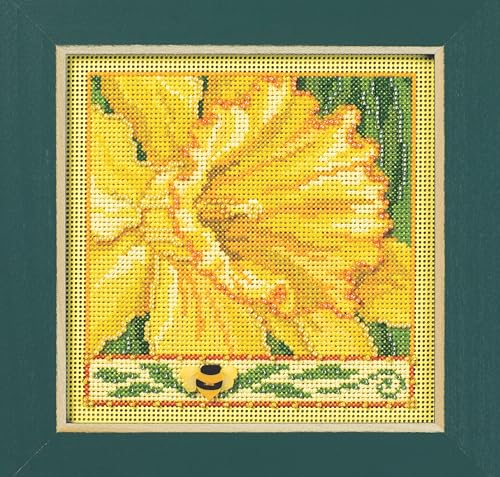 Image of Mill Hill Daffodil Beaded Counted Cross Stitch Kit Buttons & Beads 2024 Spring Series MH142411