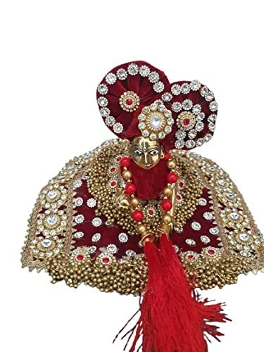 Laddu Gopal fancy dress maroon poshak de 8 pulgadas para Kanhaji con accesorios