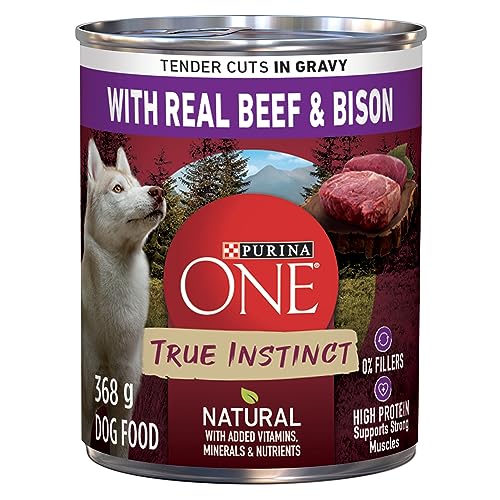 Purina ONE Tender Cuts True Instinct Wet Dog Food, in Gravy with Beef & Bison - 368 g Can (12 Pack) image 2