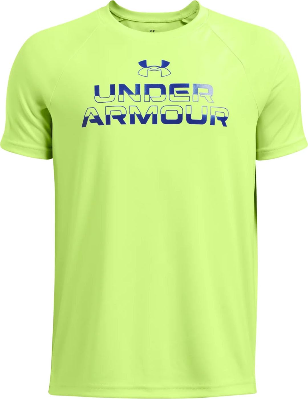 Under Armour Tech Split Wordmark Short Sleeve T-Shirt Boy'S T-Shirt Morph Green / / Tech Blue L
