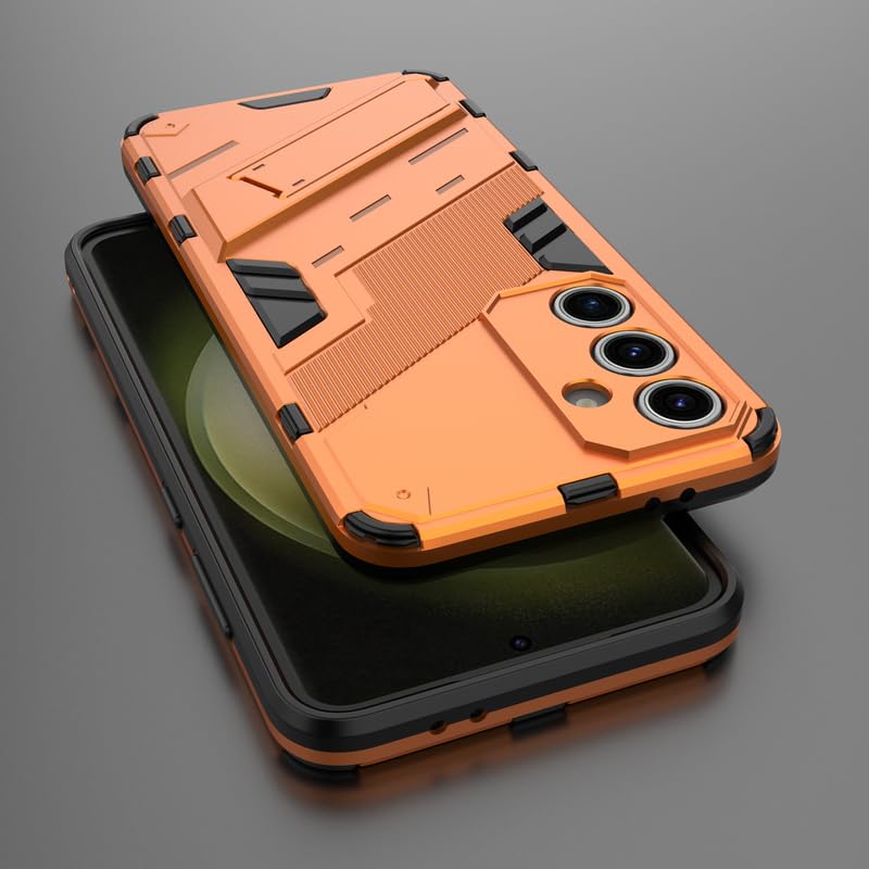 Image of Casodon Rugged Hard Back Case Cover for Samsung Galaxy S24 FE - Military-Grade Armor with Screen & Camera Guard, Dual-Layer Shockproof Design, Raised Edges, and Built-in Kickstand - Pumpkin Orange