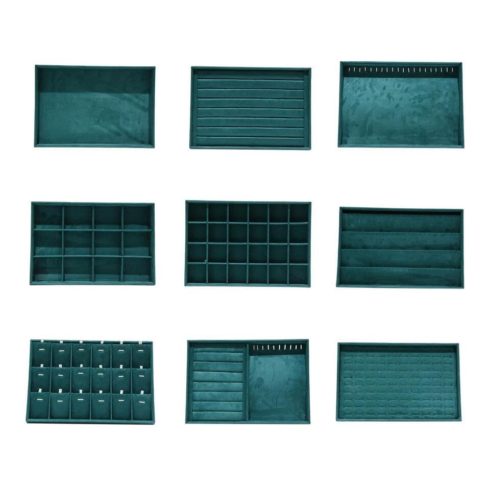 Image of Premium Green Earring Velvet Jewelry Drawer Organizer Tray Stackable