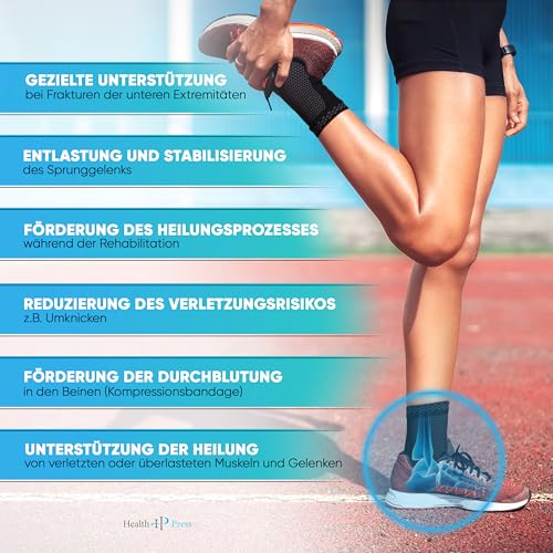 Health Press Sprunggelenkbandage – Professionelle Stützstrümpfe – Entlastung & Stabilisierung des Sprunggelenks – 2x Fußbandage, Gr. M – Medizinprodukt – Stützende Knöchelbandage – Kompressionssocken