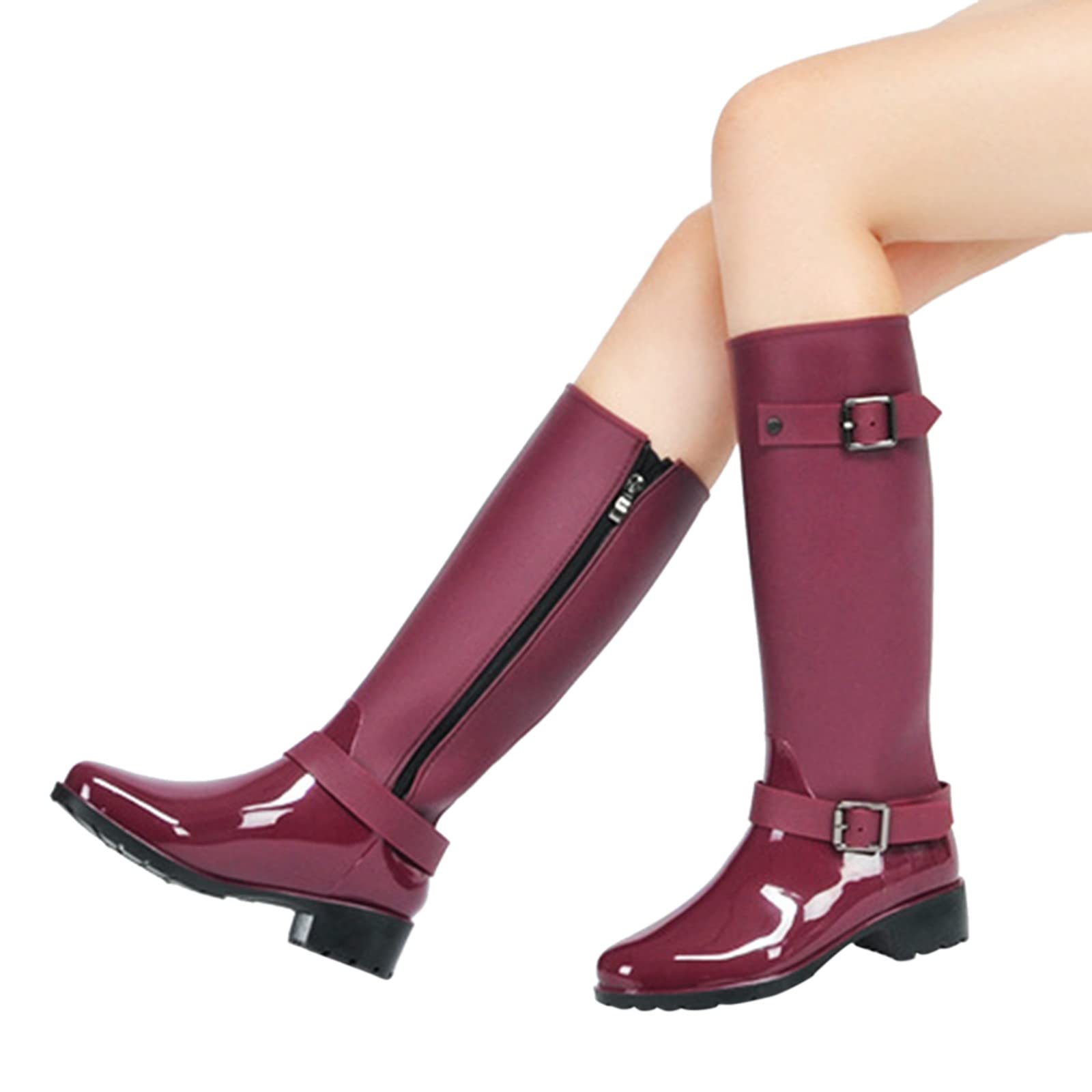 Botas de agua altas para mujer, botas de lluvia lisas y brillantes, de neopreno, totalmente impermeables, antideslizantes, botas de jardín, ultra agarre, para lavado de coches