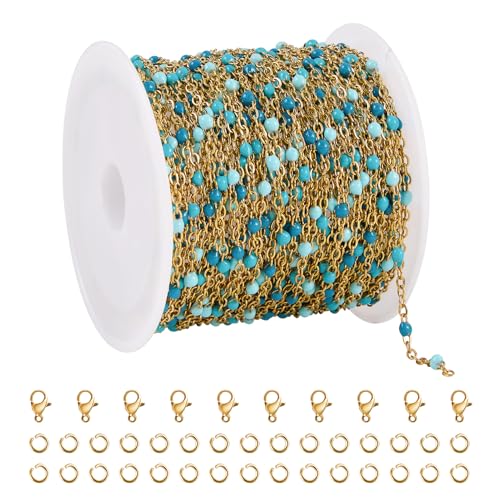 UMAOKANG 33ft Blue Enamel Beaded Stainless Steel Chain for Jewelry Making
