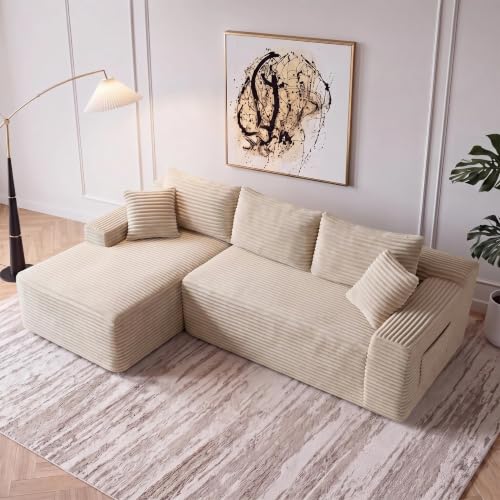 Image of 94.5 inch L Shaped Boneless Sectional Corduroy Couches for Living Room (Camel)